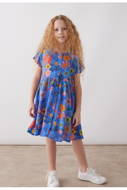 KIZ ÇİÇEK DESENLİ ELBİSE