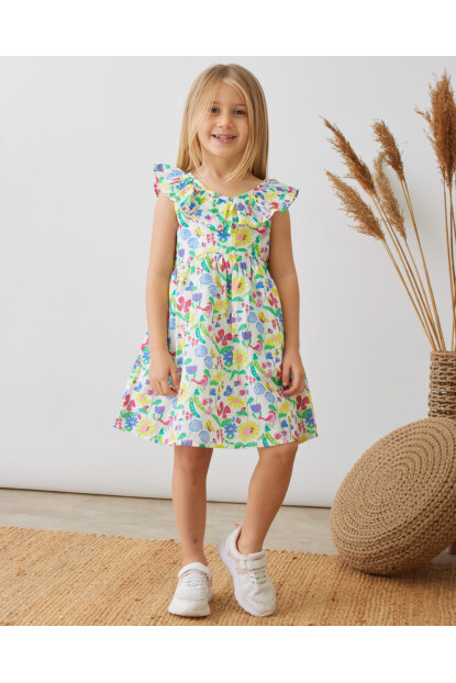KIZ ÇİÇEK DESENLİ ELBİSE