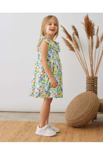KIZ ÇİÇEK DESENLİ ELBİSE