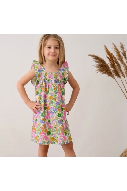 KIZ ÇİÇEK DESENLİ ELBİSE