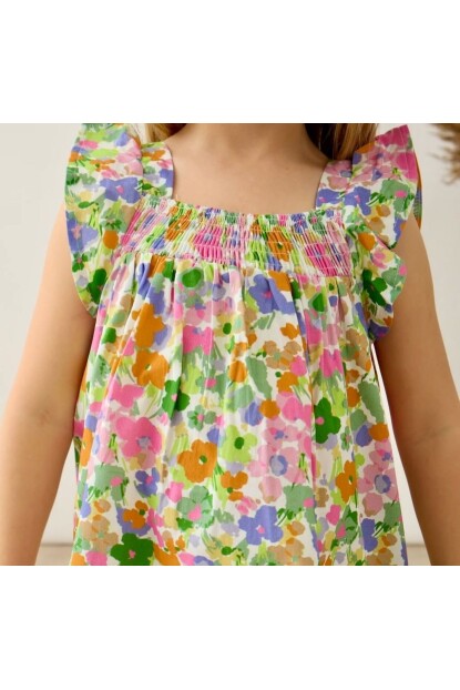 KIZ ÇİÇEK DESENLİ ELBİSE