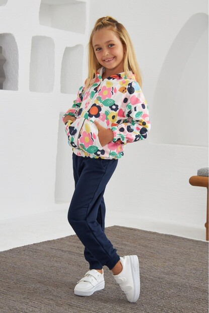 KIZ ÇİÇEKLİ KAPŞONLU TAKIM