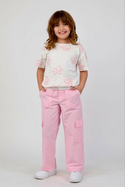 KIZ DOKUMA CEPLİ PANTOLON SİMLİ PARILTILI T-SHİRT TAKIM