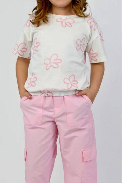 KIZ DOKUMA CEPLİ PANTOLON SİMLİ PARILTILI T-SHİRT TAKIM