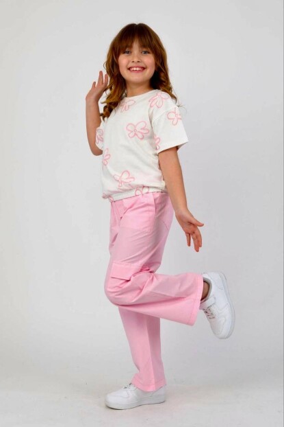 KIZ DOKUMA CEPLİ PANTOLON SİMLİ PARILTILI T-SHİRT TAKIM