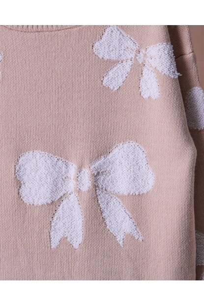 KIZ KREM FİYONKLU PİLELİ ETEK TRİKO TAKIM