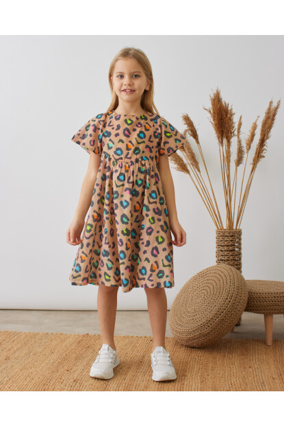 KIZ LEOPAR DESENLİ ELBİSE