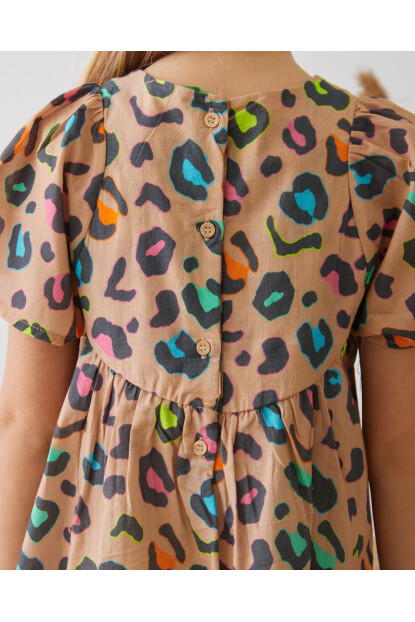 KIZ LEOPAR DESENLİ ELBİSE