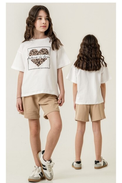 KIZ LEOPAR KALPLİ ŞORTLU TAKIM