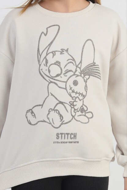 KIZ LİLO STİTCH PARILTILI SİMLİ SWEATSHİRT