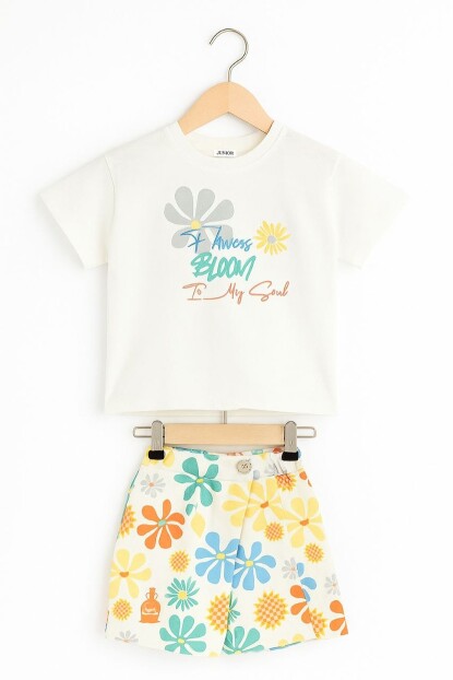 KIZ PAPATYA DESENLİ ŞORT ETEKLİ TAKIM