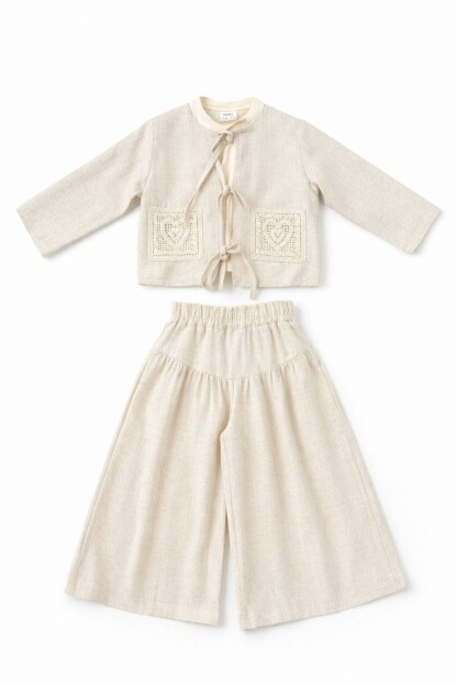 KIZ PAYET İŞLEMELİ KETEN 3LÜ TAKIM