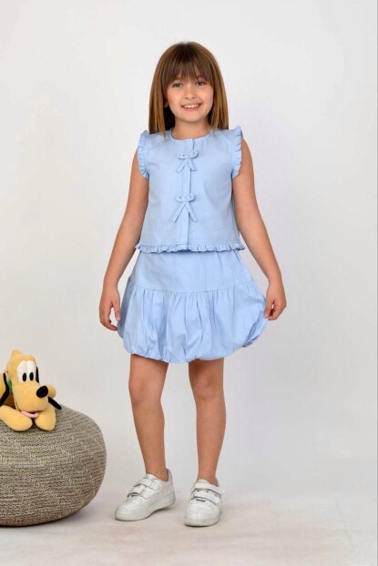 KIZ POPLİN YELEK BALON ETEK TAKIM