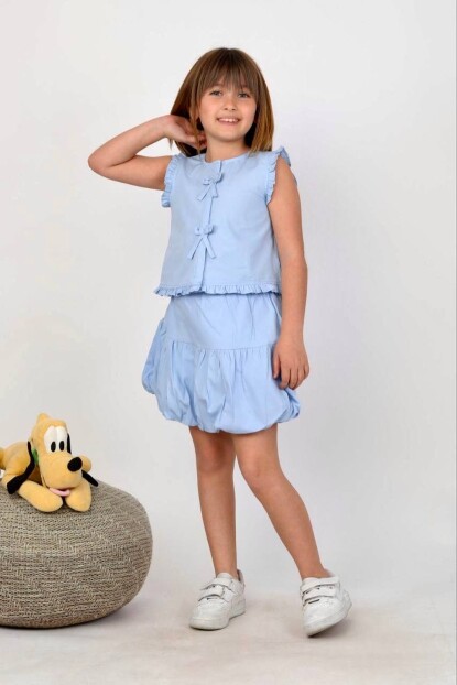 KIZ POPLİN YELEK BALON ETEK TAKIM