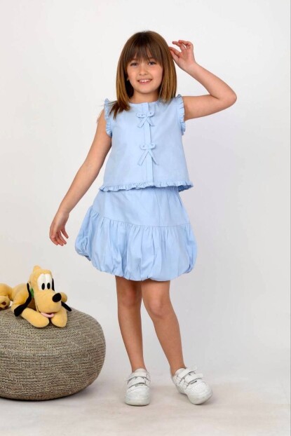 KIZ POPLİN YELEK BALON ETEK TAKIM