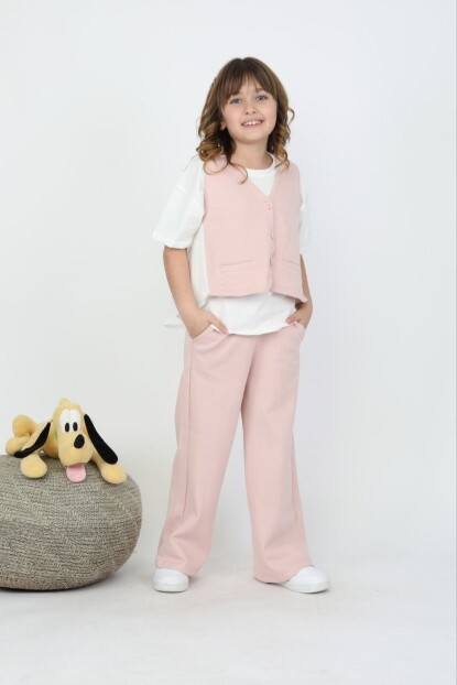 KIZ PUDRA YELEKLİ 3 LÜ TAKIM