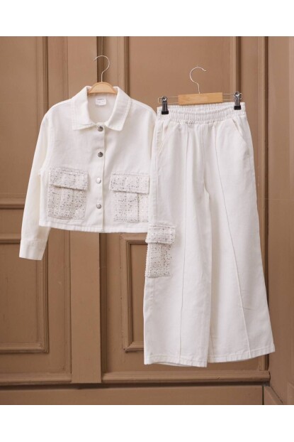 KIZ PUL DETAYLI CEKET TSHİRT PANTOLON TAKIM