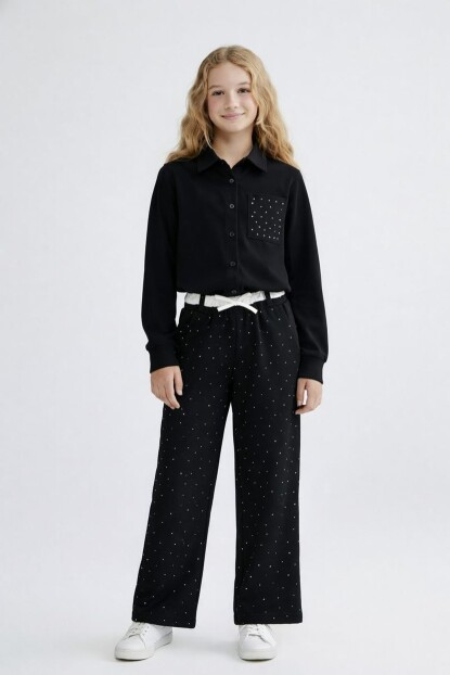 KIZ TAŞ İŞLEMELİ GÖMLEK PANTOLN TAKIM