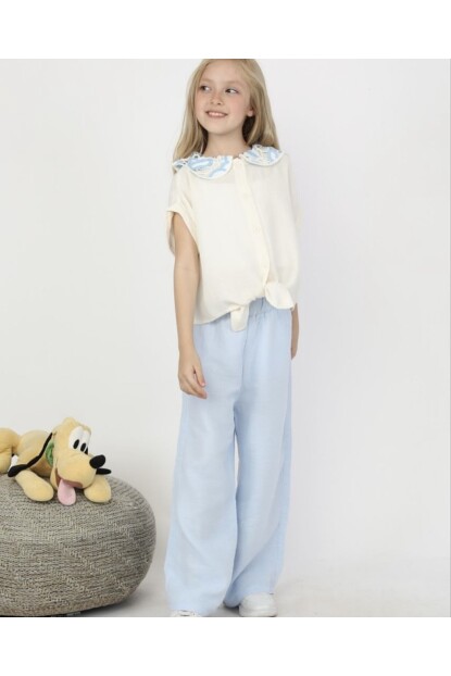 KIZ YAKALI MÜSLİN KUMAŞ GÖMLEKLİ PANTOLONLU TAKIM