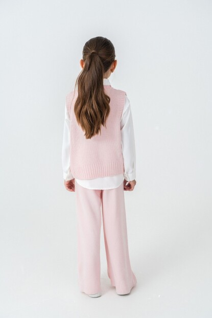 KIZ YELEKLİ FİYONK SÜSLEMELİ TRİKO İKİLİ TAKIM