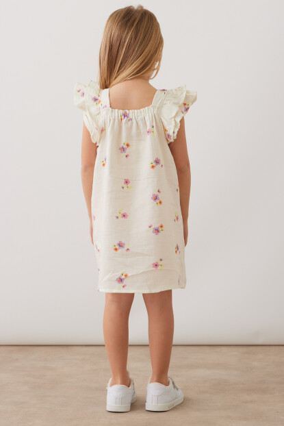 MÜSLİN KUMAŞ ÇİÇEK DESENLİ ELBİSE