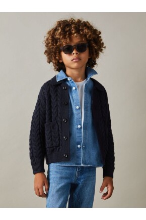 ERKEK ÖRGÜ DESENLİ YAKA DETAYLI TRİKO HIRKA