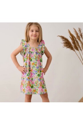 KIZ ÇİÇEK DESENLİ ELBİSE