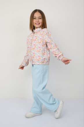 KIZ ÇİÇEK DESENLİ MÜSLİN GÖMLEK GABARDİN PANTOLONLU TAKIM