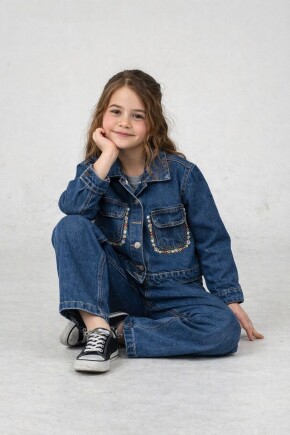 KIZ ÇİÇEK İŞLEME DETAYLI DENİM TAKIM