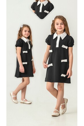 KIZ FİYONK YAKA DETAYLI DOKUMA ELBİSE