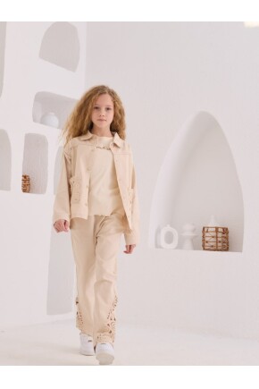 KIZ GÜPÜR DETAYLI CEKET TSHİRT PANTOLON 3LÜ TAKIM