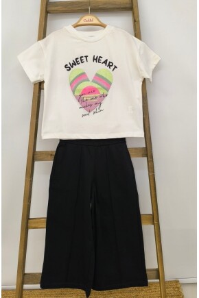 KIZ KALP DESENLİ BOL PAÇALI PANTOLON TAKIM
