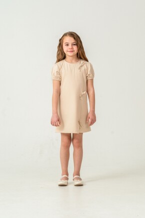 KIZ KÜÇÜK FİYONKLU SÜSLEMELİ DOKUMA ELBİSE