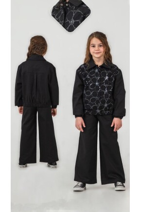 KIZ PAYET İŞLEMELİ PANTOLONLU DOKUMA TAKIM