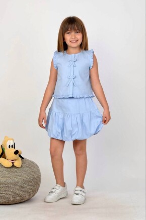 KIZ POPLİN YELEK BALON ETEK TAKIM