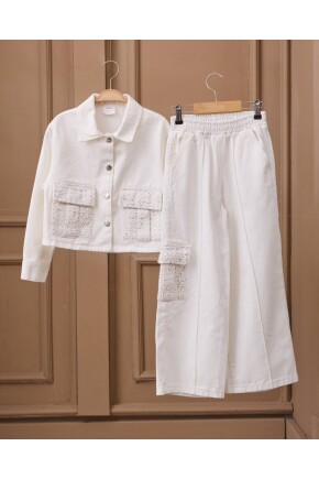 KIZ PUL DETAYLI CEKET TSHİRT PANTOLON TAKIM