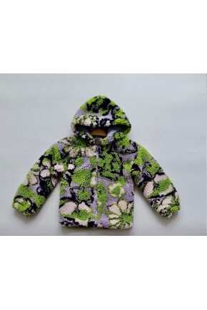 KIZ RENKLİ KAPŞONLU PELUŞ MONT