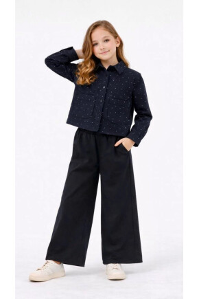 KIZ TAŞ DETAYLI GÖMLEKLİ TAKIM