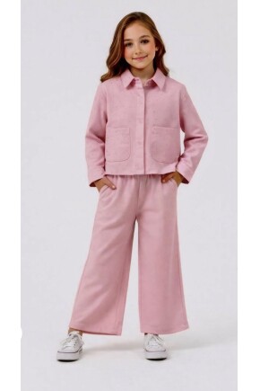 KIZ TAŞ DETAYLI GÖMLEKLİ TAKIM