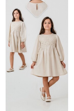 PAYET DANTEL DETAYLI DOKUMA ELBİSE