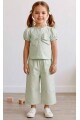 KIZ FİYONK DETAYLI DOKUMA GÖMLEK PANTOLON TAKIM